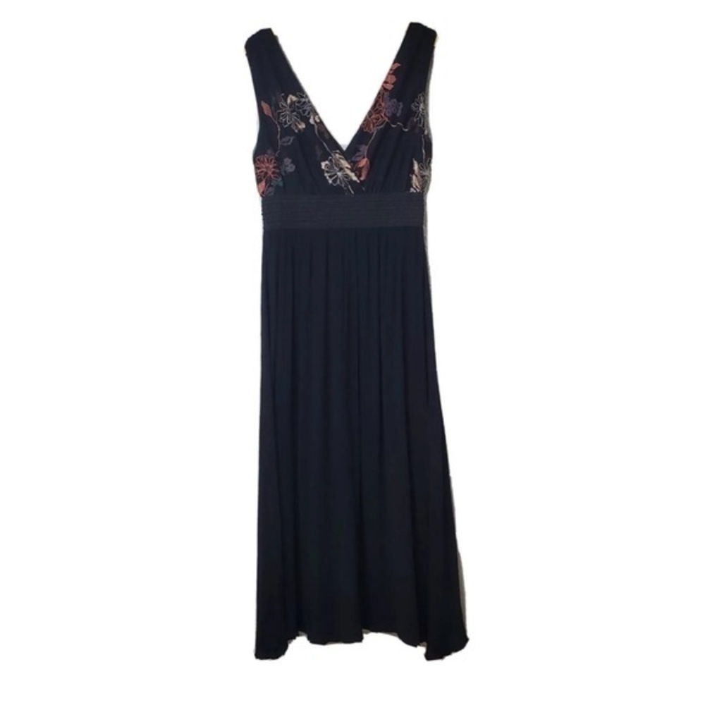 Lapis Black Maxi Dress with Floral Accents